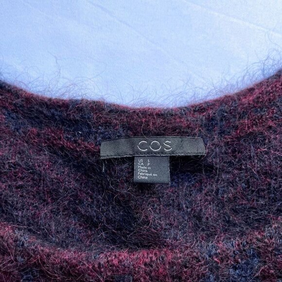 COS NAVY BURGUNDY MOHAIR WOOL BLEND FUZZY SHIFT SWEATER DRESS - S - Picture 7 of 11